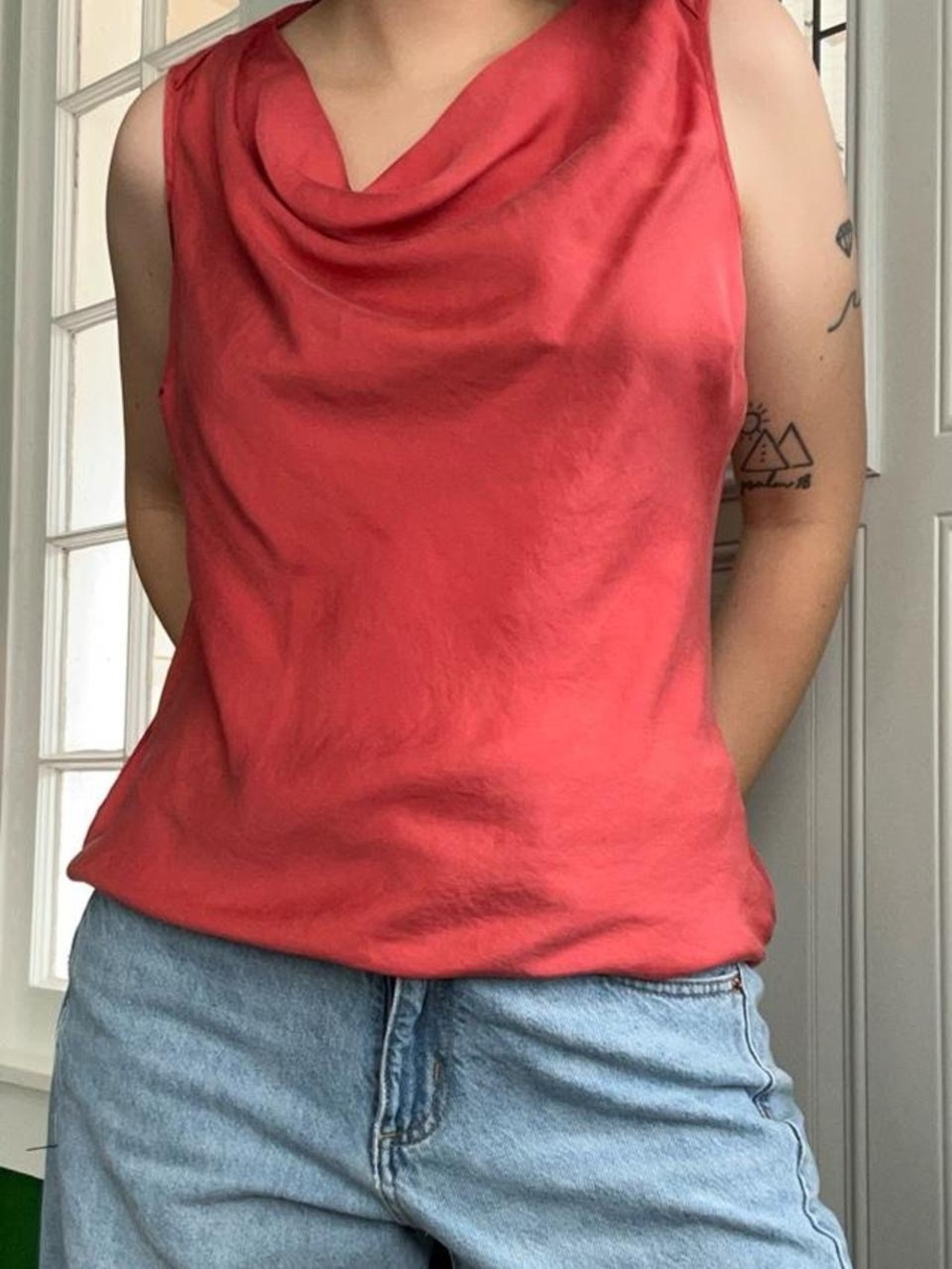 Vintage coral 100% silk blouse
